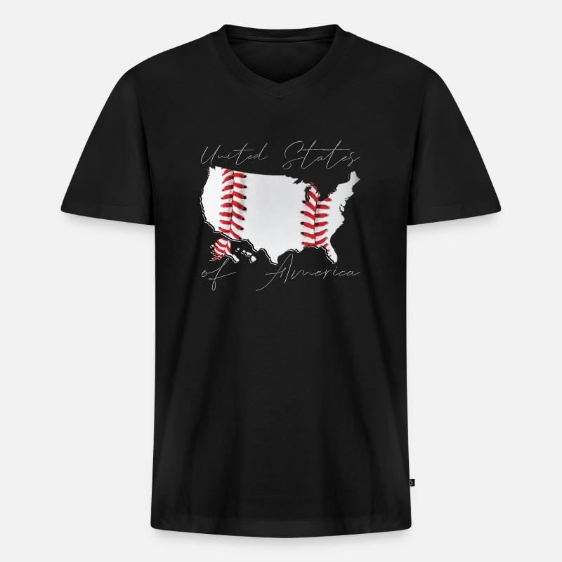 USA | echter Baseball | Landkarte Script - Männer Premium Bio T-Shirt mit V-Ausschnitt - Schwarz