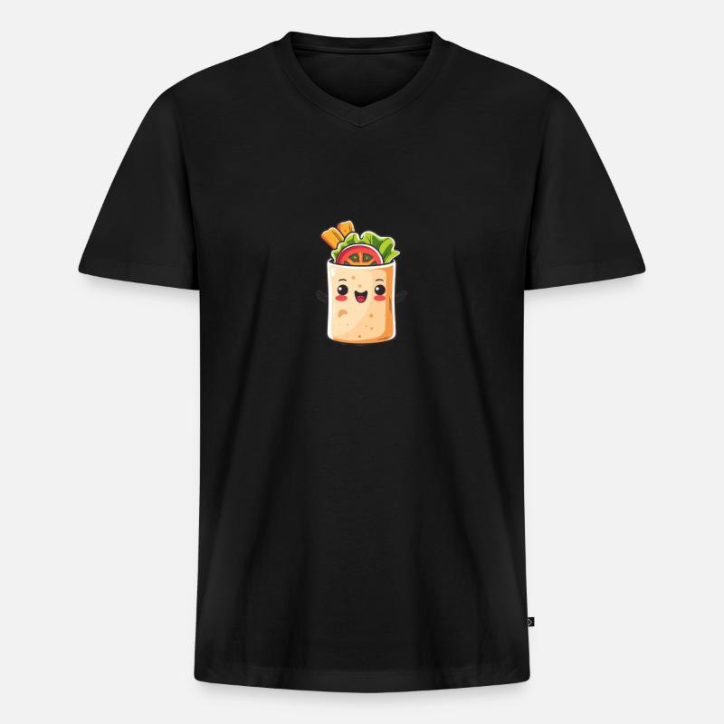 Süßer Burrito Comic - Männer Premium Bio T-Shirt mit V-Ausschnitt - Schwarz