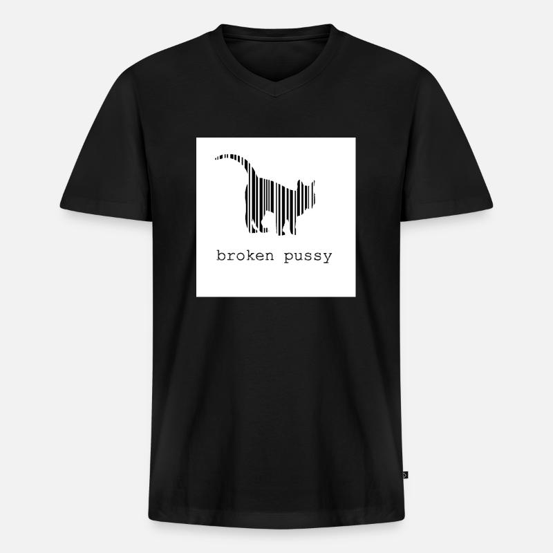 Broken Katze - Männer Premium Bio T-Shirt mit V-Ausschnitt - Schwarz