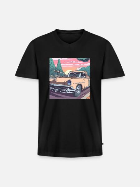 Oldtimer-Roadtrip - Männer Premium Bio T-Shirt mit V-Ausschnitt - Schwarz
