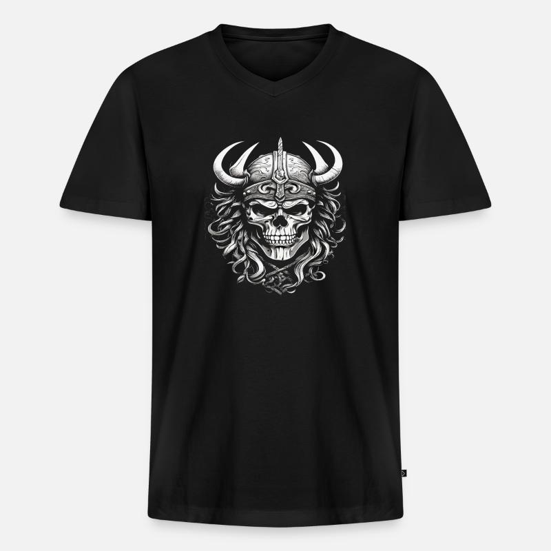 Wikinger Schädel - Männer Premium Bio T-Shirt mit V-Ausschnitt - Schwarz
