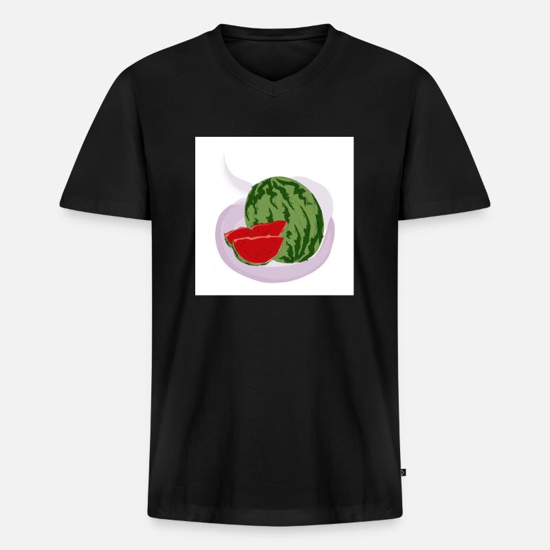 Rote Wassermelone - Männer Premium Bio T-Shirt mit V-Ausschnitt - Schwarz