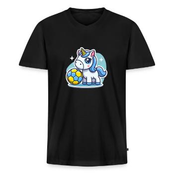 cooles Handball Desingn für Handballer - Männer Premium Bio T-Shirt mit V-Ausschnitt - Schwarz - Vorne - Nico (187cm)