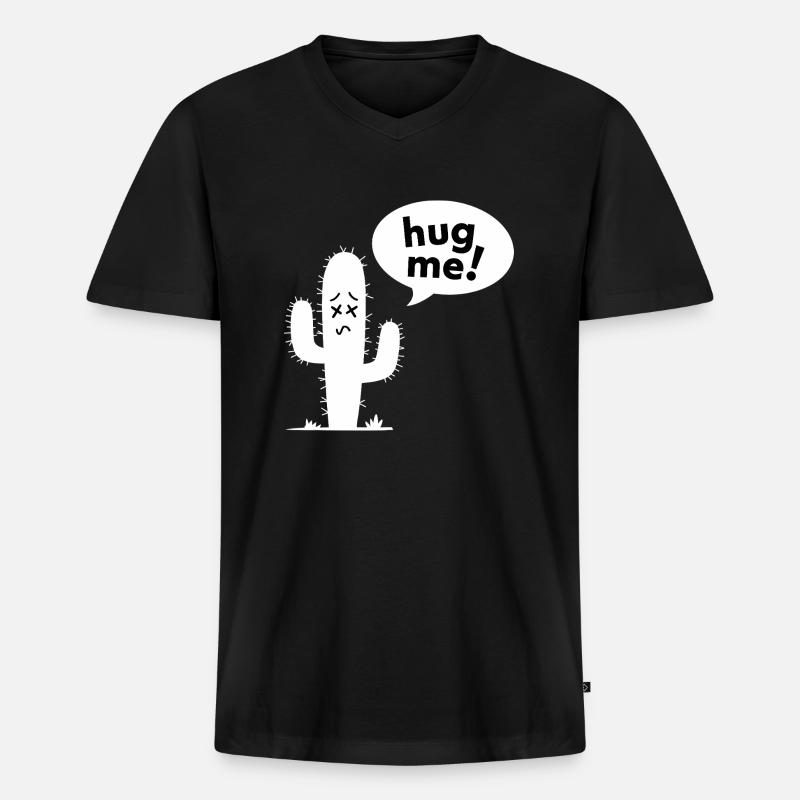 Umarme mich! - Lustiger Kaktus - Männer Premium Bio T-Shirt mit V-Ausschnitt - Schwarz