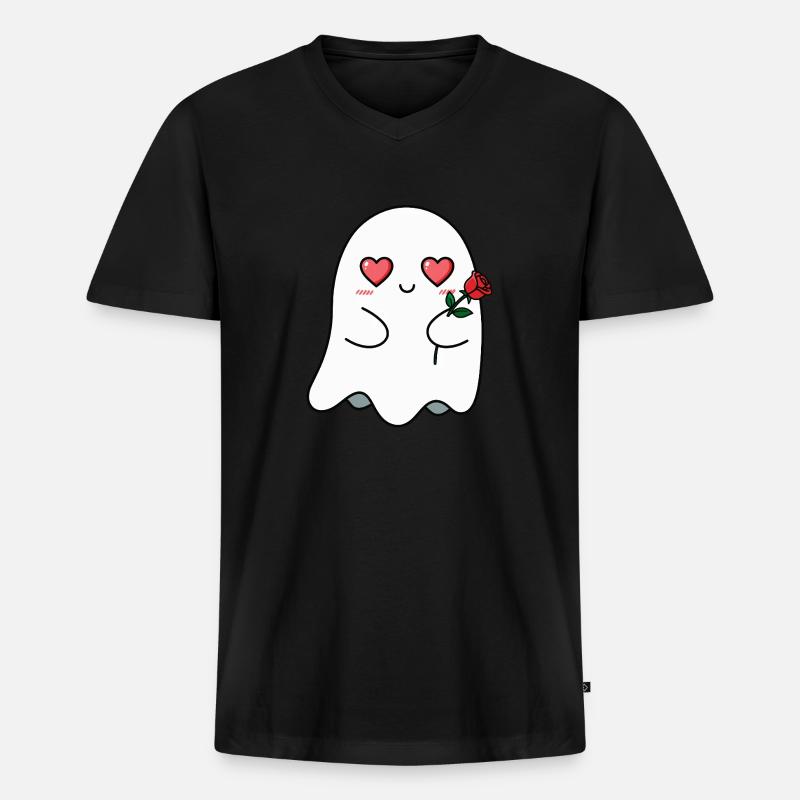 Geist mit Rose - Männer Premium Bio T-Shirt mit V-Ausschnitt - Schwarz