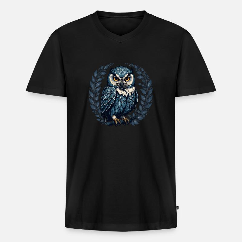 Eule in blau - Männer Premium Bio T-Shirt mit V-Ausschnitt - Schwarz