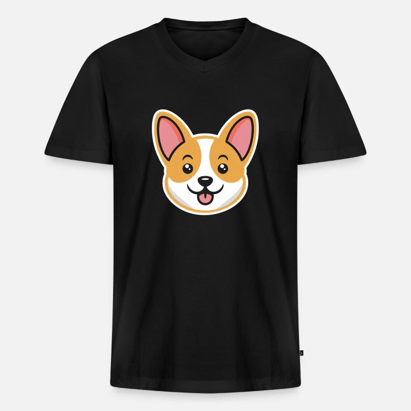 Corgi - Männer Premium Bio T-Shirt mit V-Ausschnitt - Schwarz