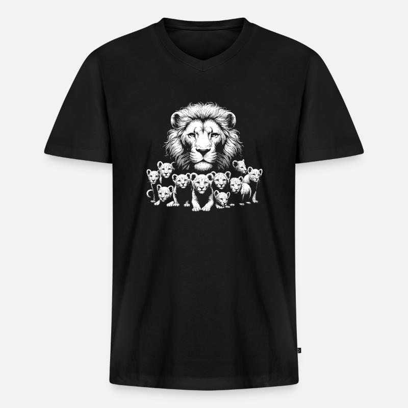 Löwe - Männer Premium Bio T-Shirt mit V-Ausschnitt - Schwarz