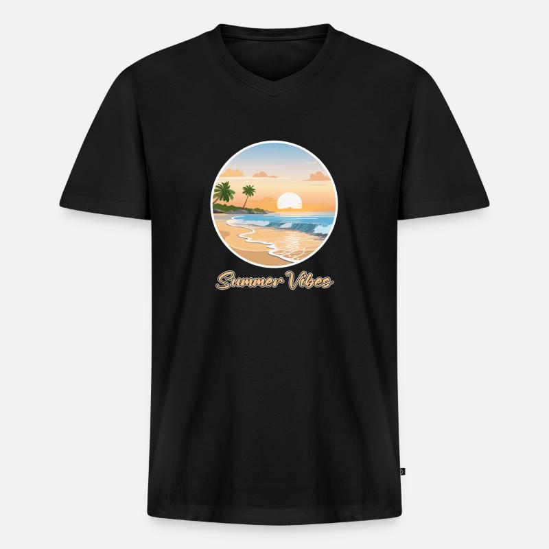 Sommer-Vibes - Männer Premium Bio T-Shirt mit V-Ausschnitt - Schwarz