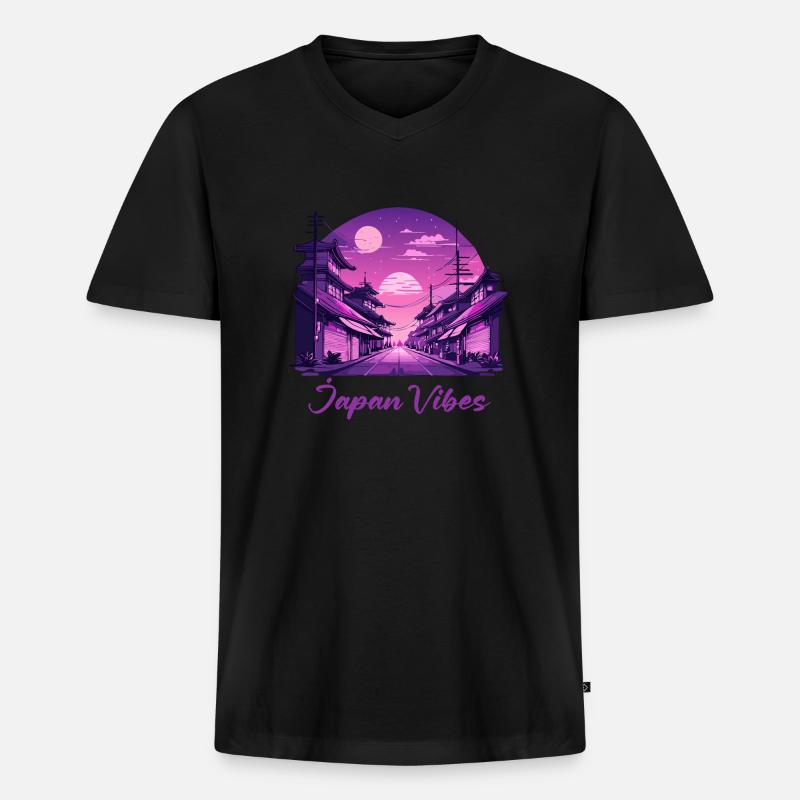 Japan-Vibes - Männer Premium Bio T-Shirt mit V-Ausschnitt - Schwarz