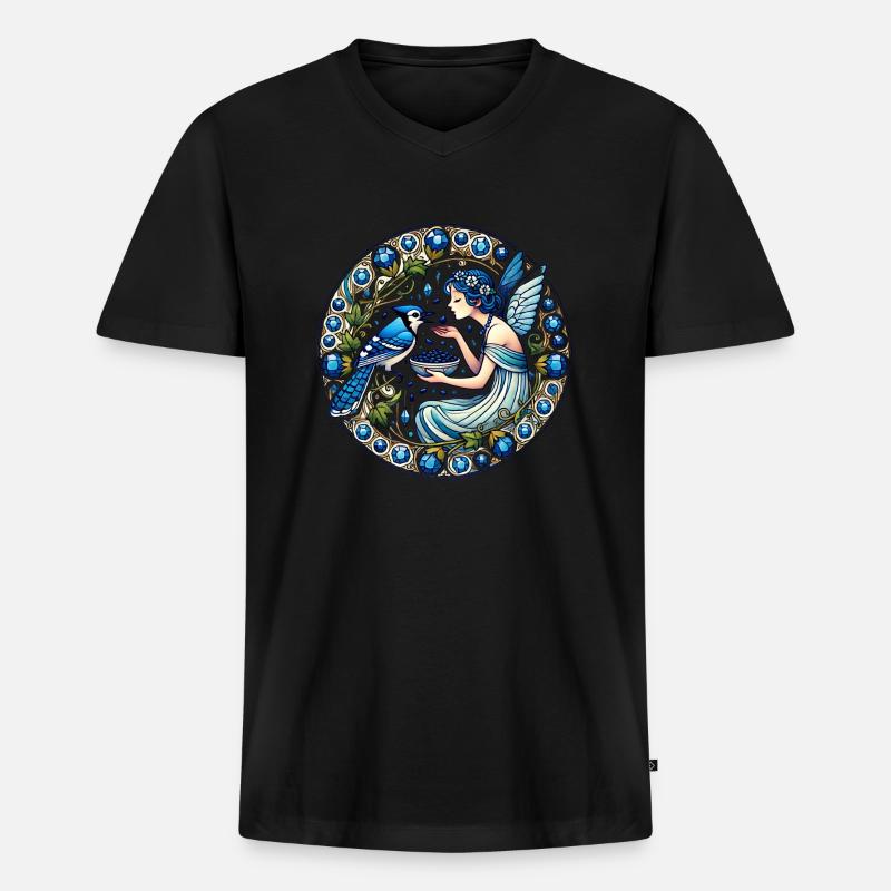 Blauhäher Fee - Männer Premium Bio T-Shirt mit V-Ausschnitt - Schwarz
