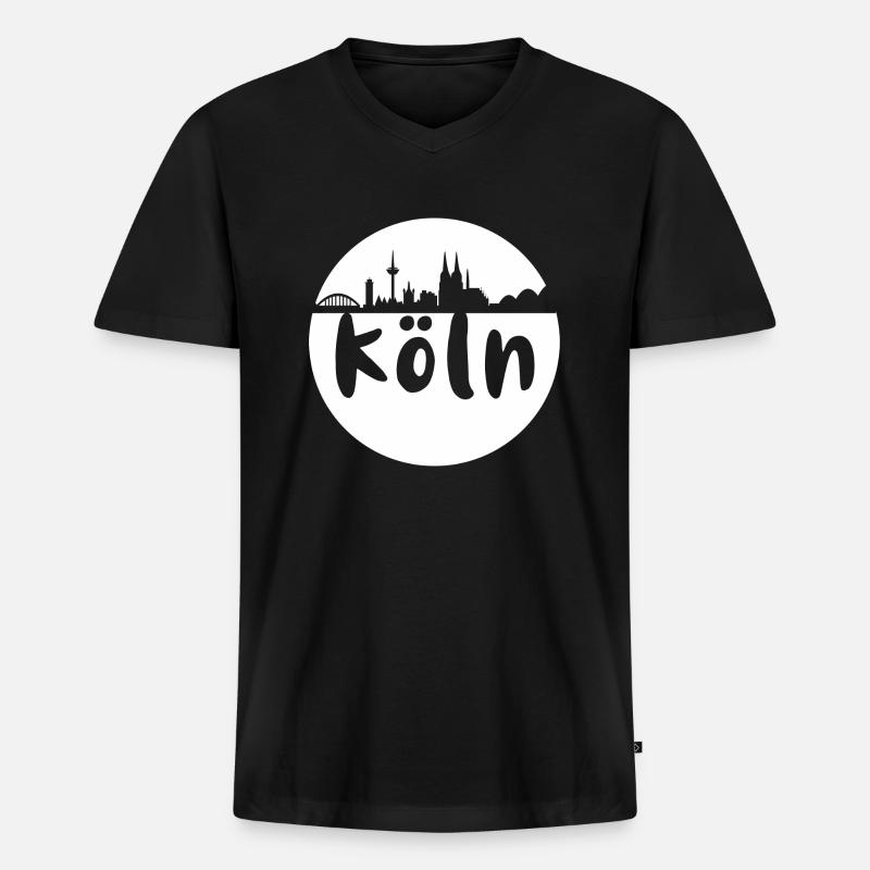 Köln, skyline, scherenschnitt, Logo, weiss - Männer Premium Bio T-Shirt mit V-Ausschnitt - Schwarz