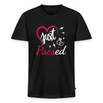 Just pacsed - T-shirt encolure en V Premium bio Homme - noir - Devant - Nico (187cm)