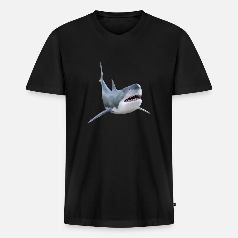 Weißer Hai, Haifisch - Männer Premium Bio T-Shirt mit V-Ausschnitt - Schwarz