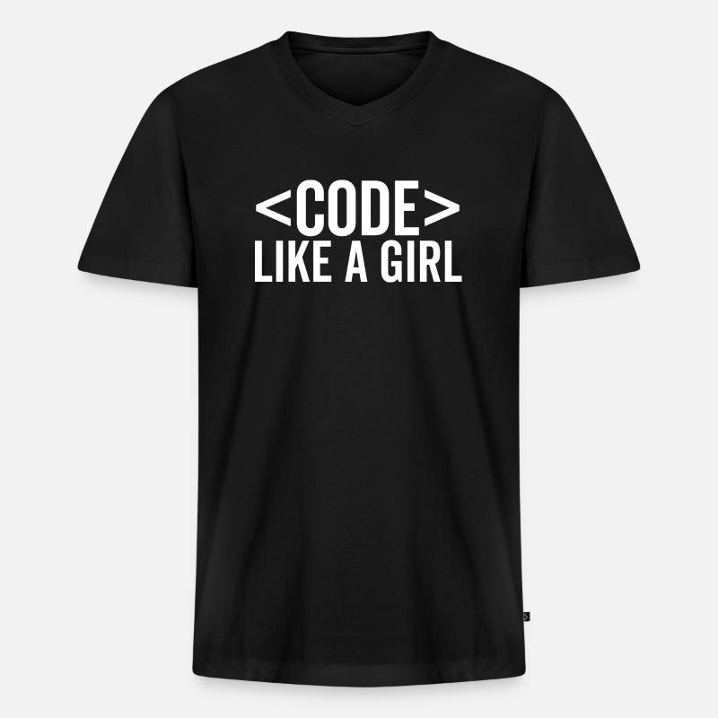 Code wie ein Mädchen - Männer Premium Bio T-Shirt mit V-Ausschnitt - Schwarz