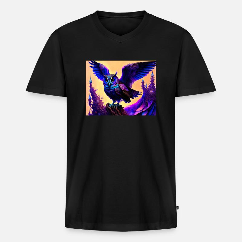 Eule - Männer Premium Bio T-Shirt mit V-Ausschnitt - Schwarz