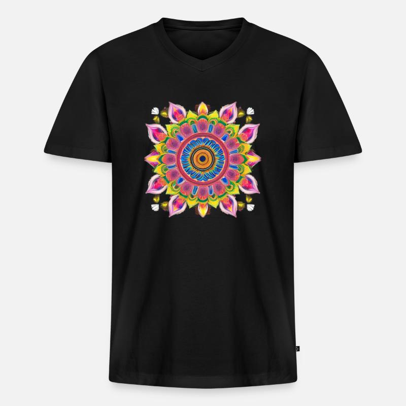 Botanical Mandala Ölgemälde - Männer Premium Bio T-Shirt mit V-Ausschnitt - Schwarz
