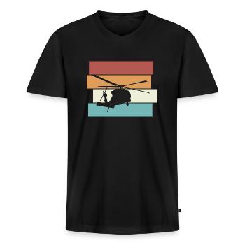 Hélicoptère Pilote d’hélicoptère Rétro - T-shirt encolure en V Premium bio Homme - noir - Devant - Nico (187cm)