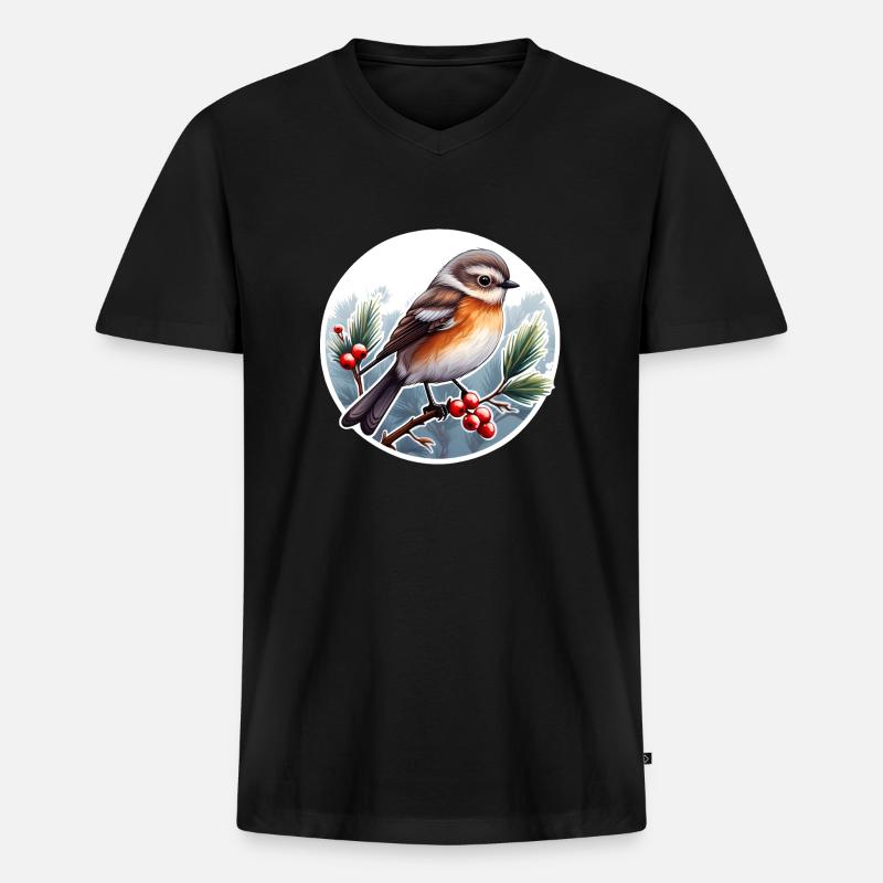 Wintervogel - Männer Premium Bio T-Shirt mit V-Ausschnitt - Schwarz