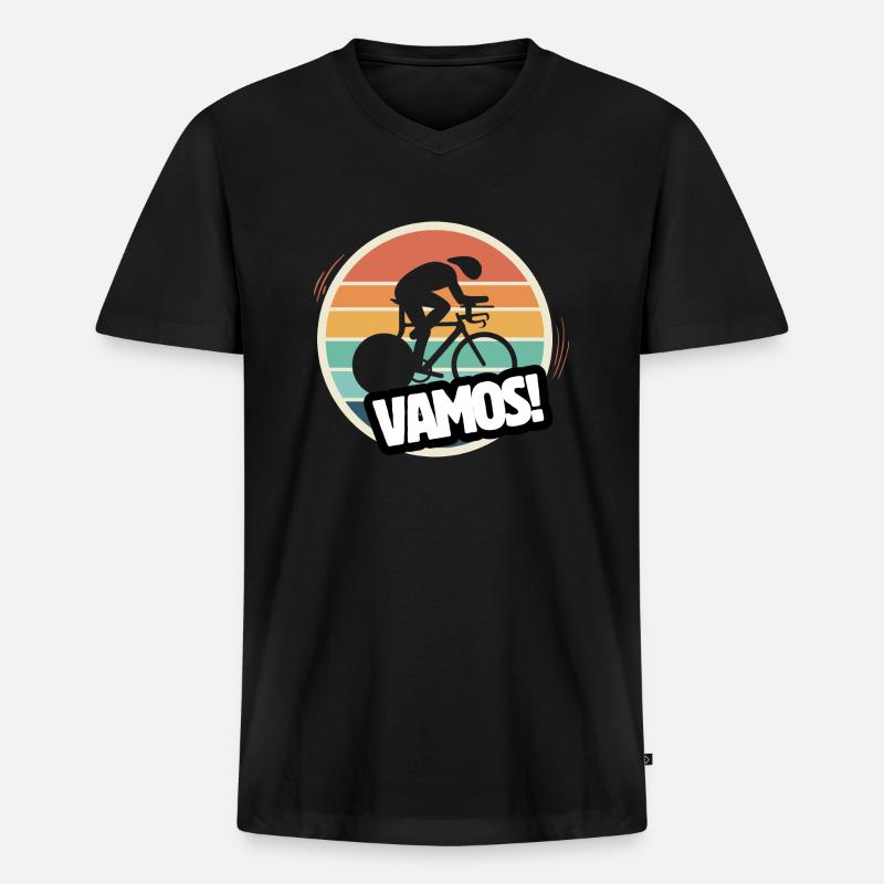 Vamos Retro-Bahnradfahrer - Männer Premium Bio T-Shirt mit V-Ausschnitt - Schwarz