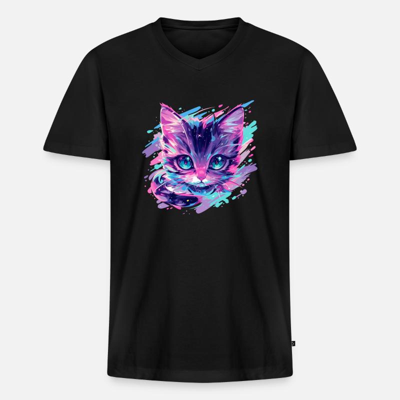 Kosmische Katze - Männer Premium Bio T-Shirt mit V-Ausschnitt - Schwarz