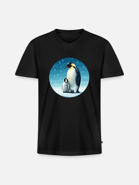 Kaiserpinguin mit Kind - Männer Premium Bio T-Shirt mit V-Ausschnitt - Schwarz