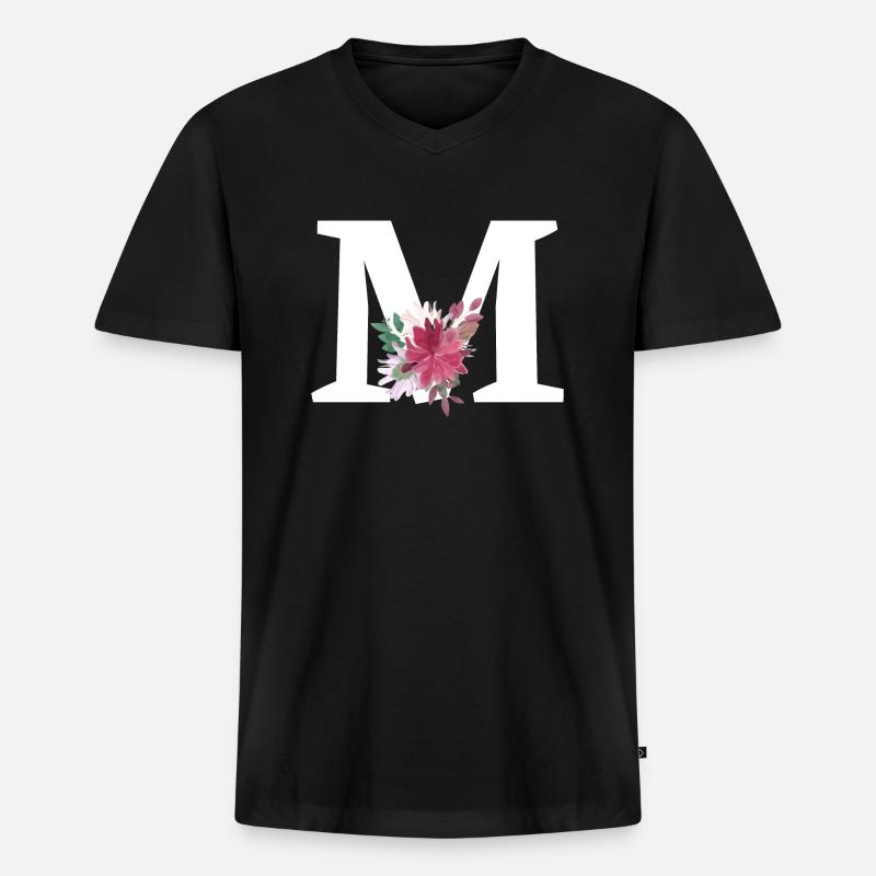 Buchstabe m blumig - Männer Premium Bio T-Shirt mit V-Ausschnitt - Schwarz