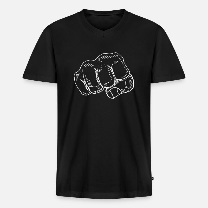 Faust Hand Comic Aggression - Männer Premium Bio T-Shirt mit V-Ausschnitt - Schwarz
