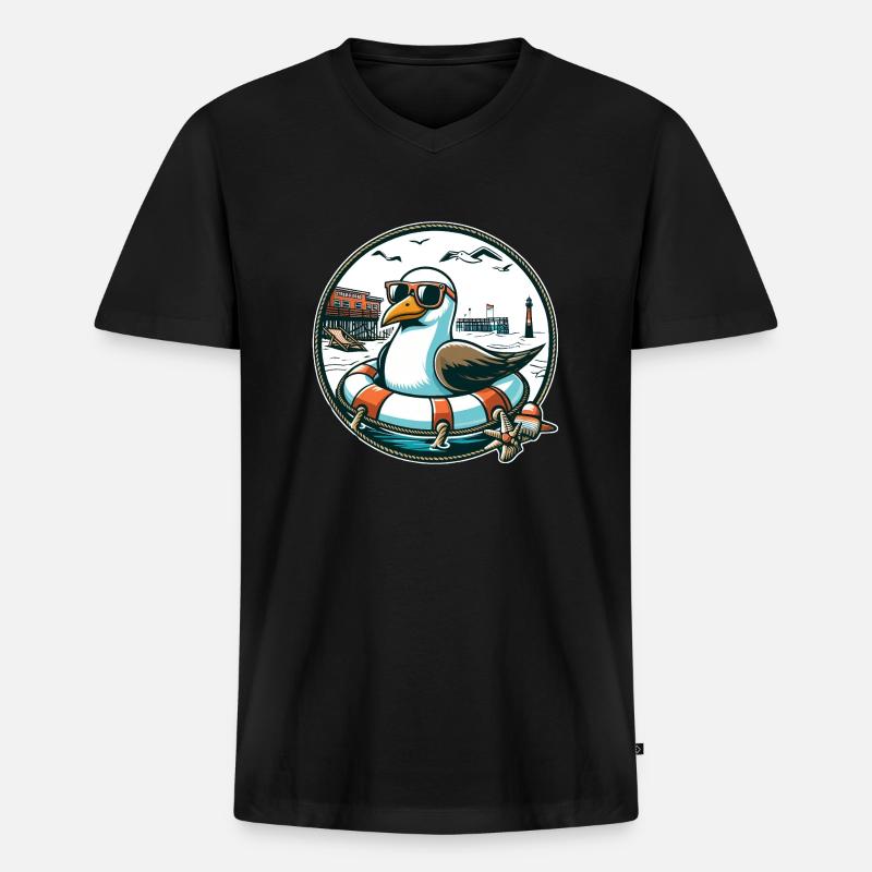 Möwe im Rettungsring - Männer Premium Bio T-Shirt mit V-Ausschnitt - Schwarz