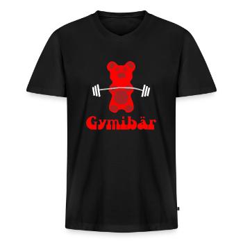 Gymibär in Rot optimiert für schwarz. - Männer Premium Bio T-Shirt mit V-Ausschnitt - Schwarz - Vorne - Nico (187cm)