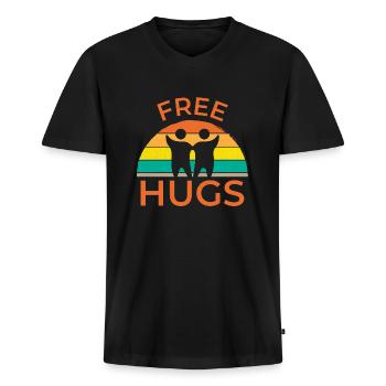 FREE HUGS - Männer Premium Bio T-Shirt mit V-Ausschnitt - Schwarz - Vorne - Nico (187cm)