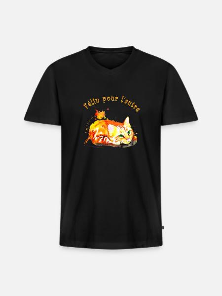 Chat roux, Félin pour l'autre - T-shirt encolure en V Premium bio Homme - noir