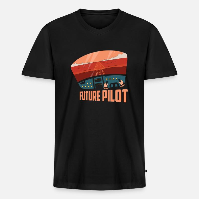 Future Pilot Airline Fly Aviation - Männer Premium Bio T-Shirt mit V-Ausschnitt - Schwarz