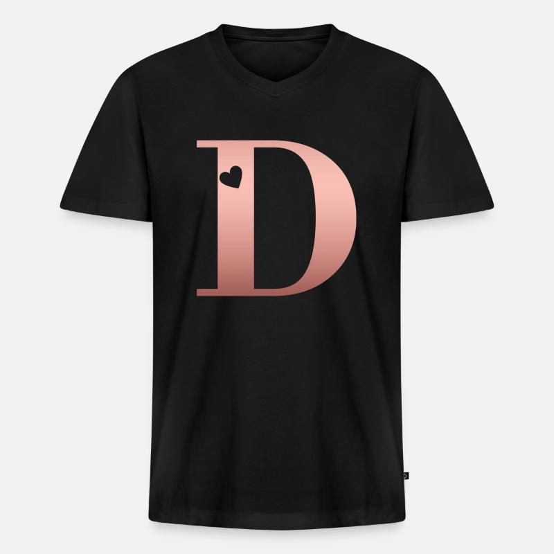 Buchstabe D Roségold - Männer Premium Bio T-Shirt mit V-Ausschnitt - Schwarz