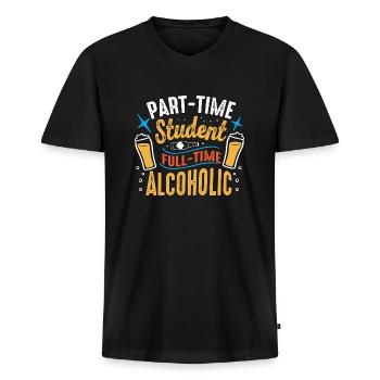 Part-time Student Full-time Alcoholic - Men's Premium Organic T-shirt with V-neck - black - Front - Nico (187cm)
