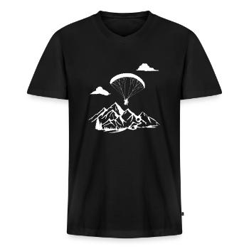 Paragliding über den Bergen Gleitschirm Paraglider - Männer Premium Bio T-Shirt mit V-Ausschnitt - Schwarz - Vorne - Nico (187cm)
