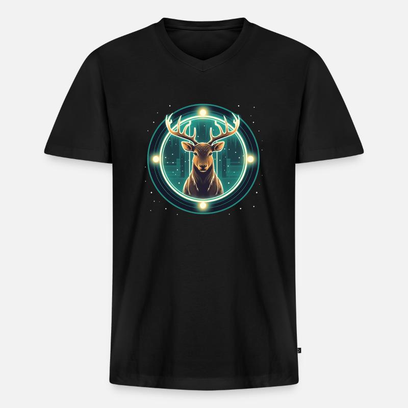 Hirsch im Weihnachtsschmuck, Liebeshirsche - Männer Premium Bio T-Shirt mit V-Ausschnitt - Schwarz