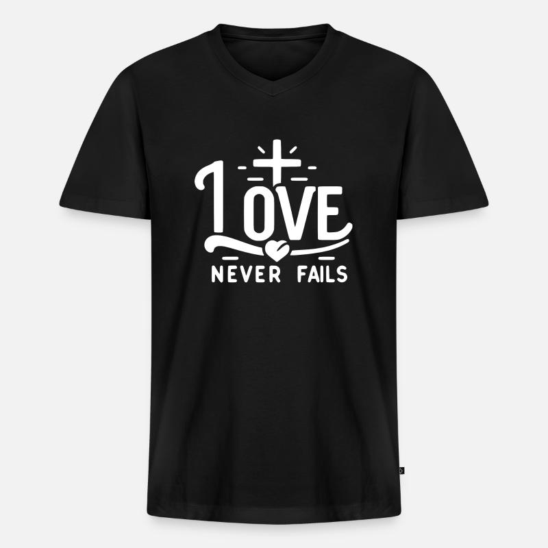 Liebe hört nie auf - Männer Premium Bio T-Shirt mit V-Ausschnitt - Schwarz