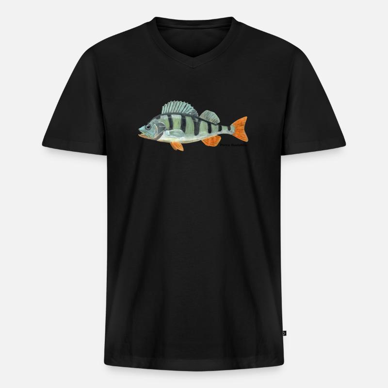 Barsch - Perca fluviatilis - Männer Premium Bio T-Shirt mit V-Ausschnitt - Schwarz