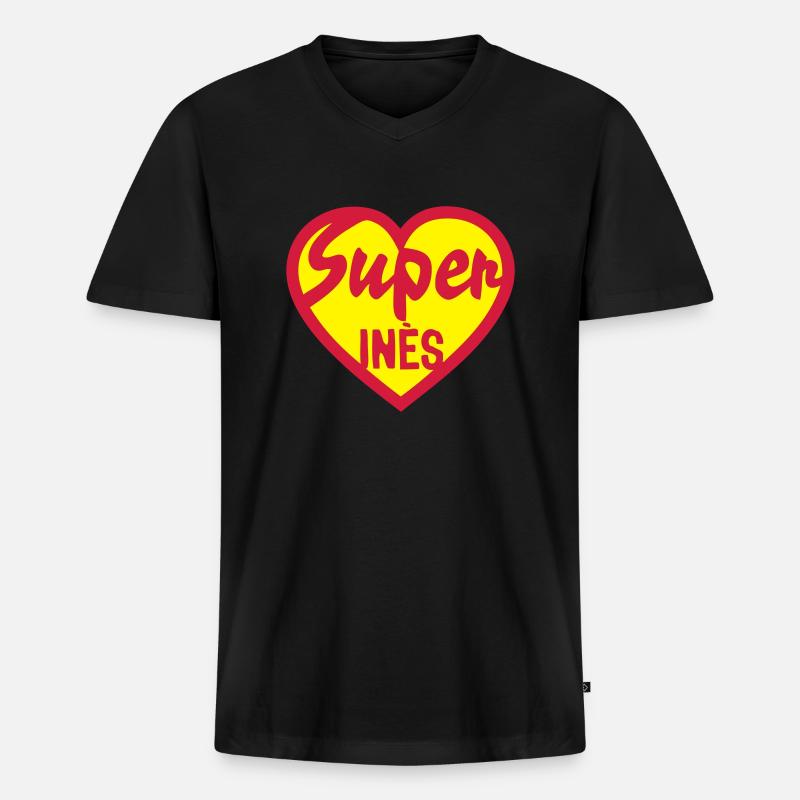 Herz Herz Super ines - Männer Premium Bio T-Shirt mit V-Ausschnitt - Schwarz