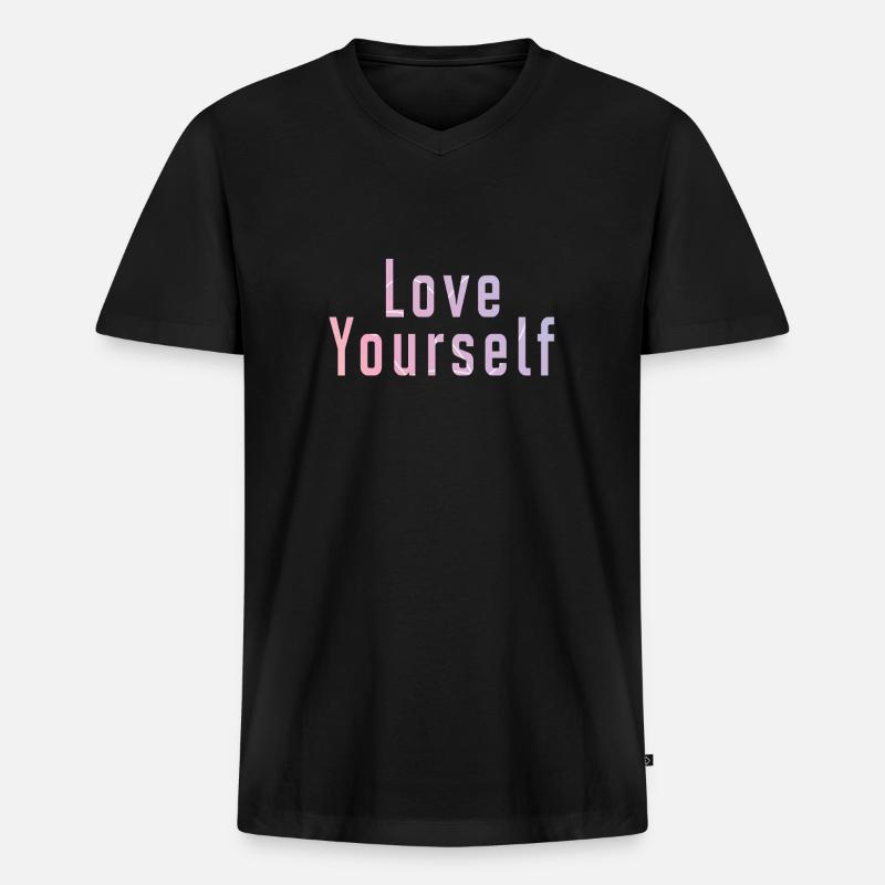 Love Yourself - Männer Premium Bio T-Shirt mit V-Ausschnitt - Schwarz