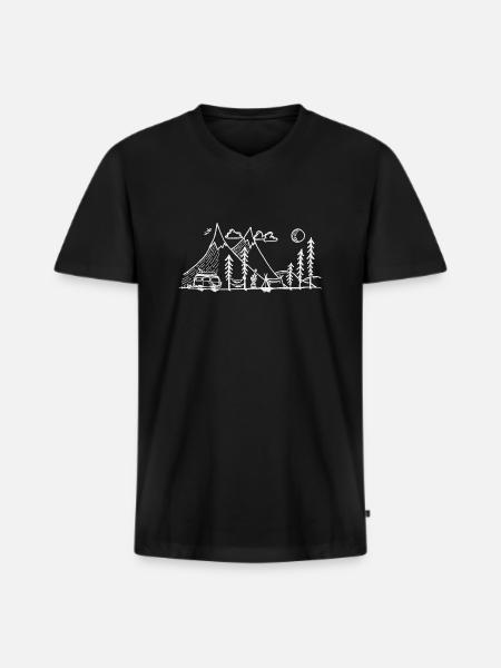 Camper Simple Mountain and Campfire - Men's Premium Organic T-shirt with V-neck - black