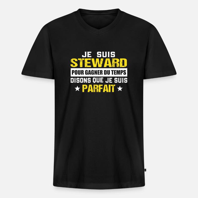 Steward lustiges Geschenk - Männer Premium Bio T-Shirt mit V-Ausschnitt - Schwarz