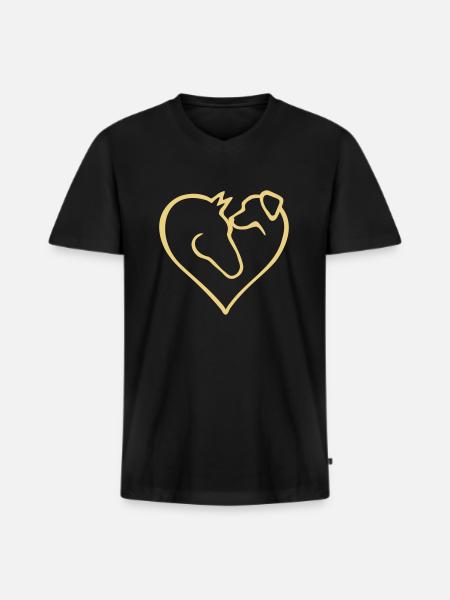 Pferdeherz mit Hund - Farbwechsel - Männer Premium Bio T-Shirt mit V-Ausschnitt - Schwarz