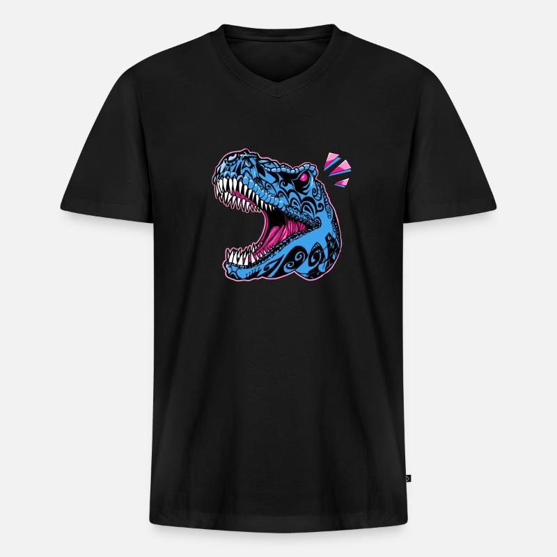 T rex Maori Pop - Männer Premium Bio T-Shirt mit V-Ausschnitt - Schwarz