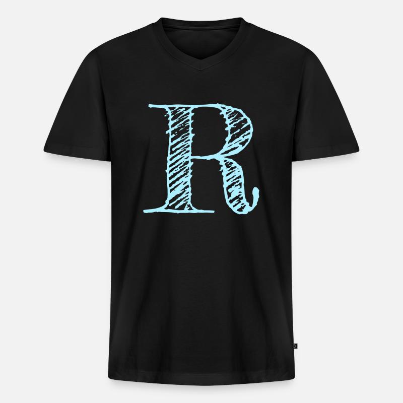 Buchstabe "R" Comic Blau - Männer Premium Bio T-Shirt mit V-Ausschnitt - Schwarz