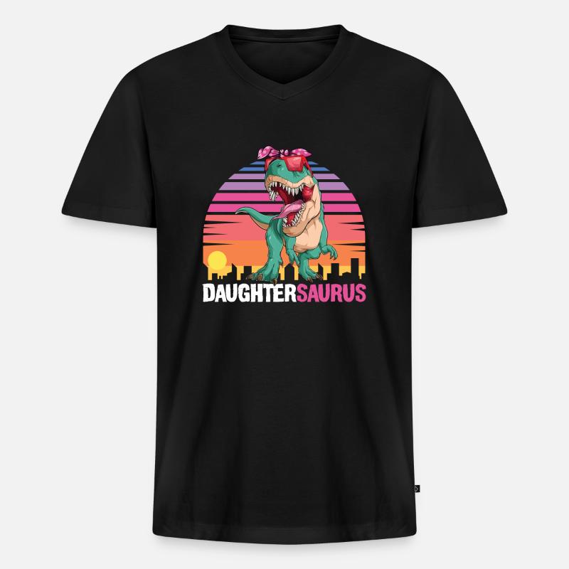 Tochtersaurus - Männer Premium Bio T-Shirt mit V-Ausschnitt - Schwarz