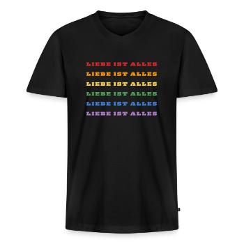 Liebe ist Alles - Männer Premium Bio T-Shirt mit V-Ausschnitt - Schwarz - Vorne - Nico (187cm)