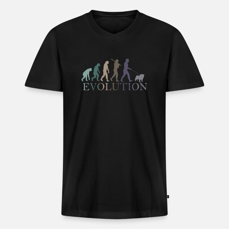 DIE EVOLUTION DES MOPSES - Männer Premium Bio T-Shirt mit V-Ausschnitt - Schwarz
