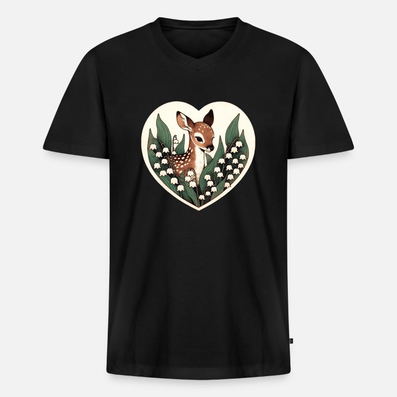 Maiglöckchen-Rehkitz - Männer Premium Bio T-Shirt mit V-Ausschnitt - Schwarz